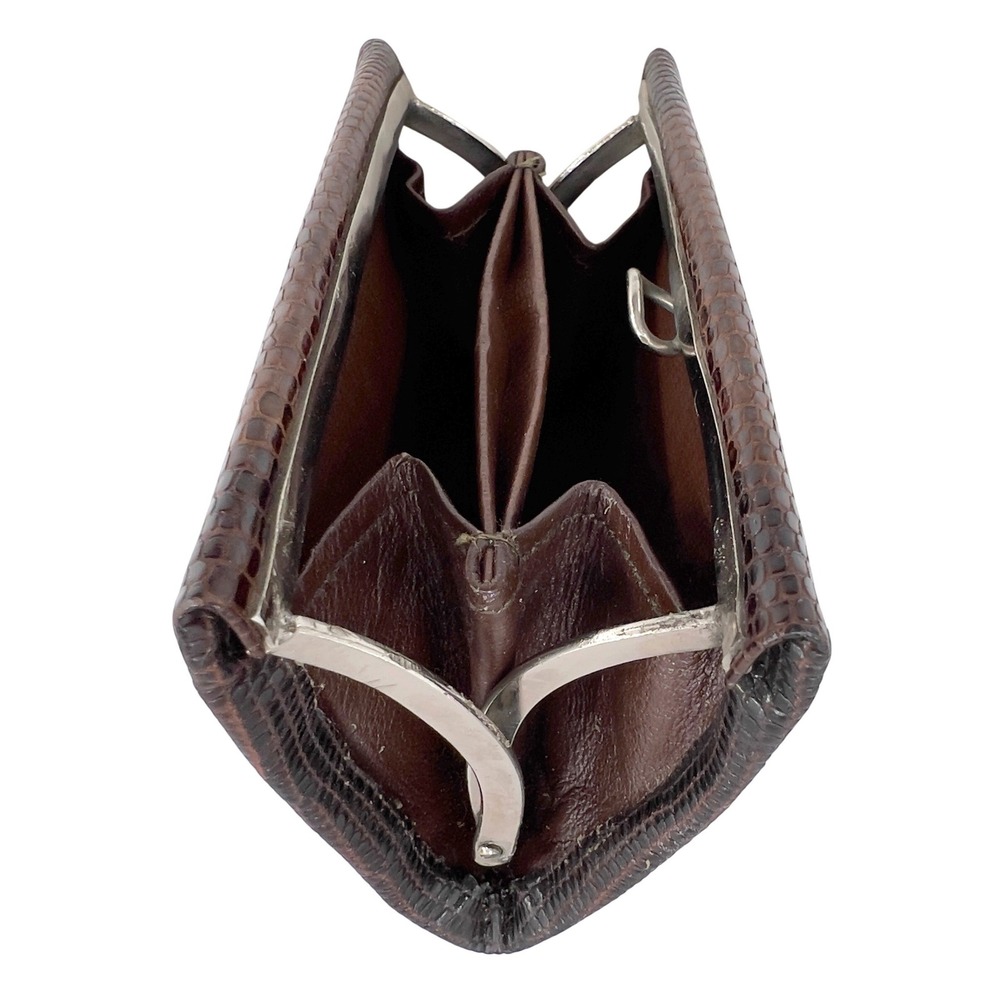 Vintage Brown Lizard Skin Exotic Leather Kiss Lock Coin Purse Wallet
